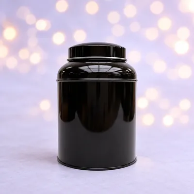 Rond theeblik met binnendeksel 100 gr, zwart